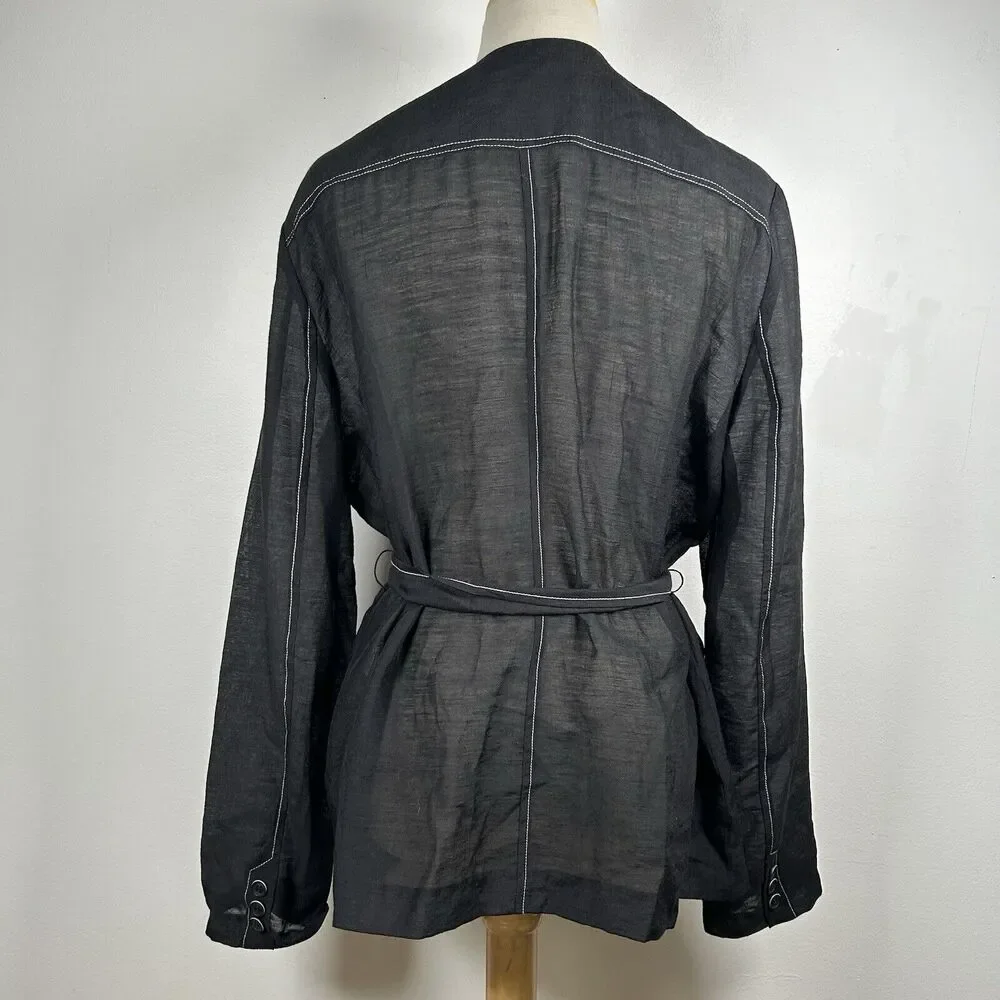 Iris Setlakwe Women's Black Blazer Jacket Belted Lightweight Lagenlook Size 12 - Picture 3 of 8